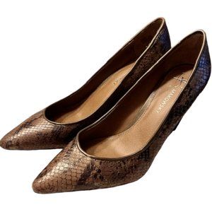 B. Makowski Nell "Snake" Embossed Leather Shoes - Brown/Tan - 9M